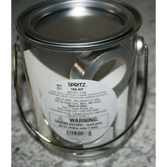SPRITZ MINIATURE PAINT CAN TAG KIT TASSELS BURNED TAGS STRING TAPE GOLD SILVER - Picture 2 of 4